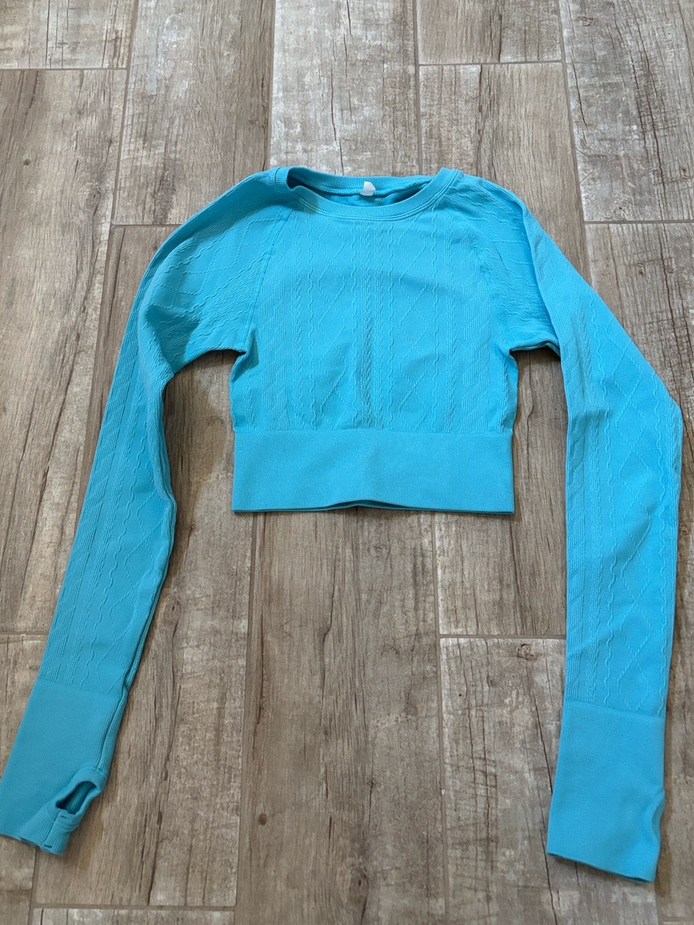 JoyLab Teal Blue Cable Knit Textured Long Sleeve Top
